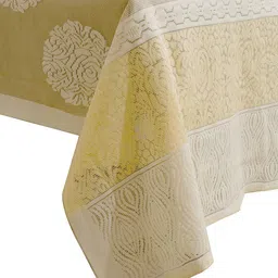 Kuber Industries Cream Coloured Self Design Cotton 6 Seater Rectangular Table Cover image 2