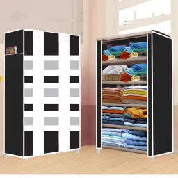 5 Shelf Foldable Collapsible Wardrobe Storage Organizer Almirah Cloth Rack PP Collapsible Wardrobe-image-42