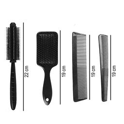 GITGRNTH Professional 4-Piece Hair Brush and Comb Set - Includes Paddle Brush, Round Styling Brush, Fine Tooth Comb, and Wide Tooth Comb - Detangling, Smoothing & Styling for All Hair Types - Ideal for Home & Salon Use (4 Pieces [Paddle + Round + Small + Big]) image 2