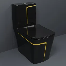 C/T010 Premium Quality Shining Black commode with Yellow Finishing Line and Round Flush Button Western Commode-2