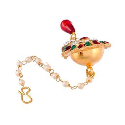 Silvermerc Designs Red & Green Gold-Plated Stone-Studded & Pearl Beaded Borla Maang Tikka image 5