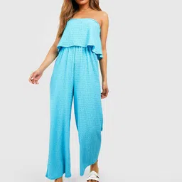 Boohoo Textured Strapless Basic Jumpsuit with Layered image 3