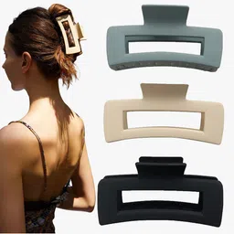 Krelin Women Set Of 3 Matte Rectangular Claw Clips image 4