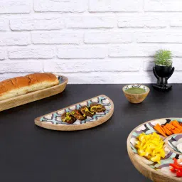 the home co. Blue Mango wood 12 Inch Semicircle Appetizer Platters-picture-24