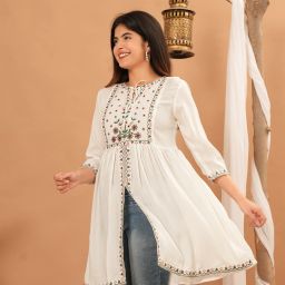 Party Regular Sleeves Embroidered Women White Top-image-40