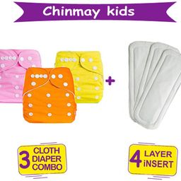 chinmay kids Combo of Quirk Reusable Baby Washable Cloth Diaper Nappy with Multi Layered Micro- Fibre Baby Insert Pads(Set of 3) (Multi- Colour)-picture-20
