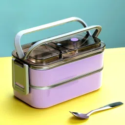 SV 2 Layers Steel Lunch Box (purple) 2 Containers Lunch Box-image-23