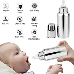 Stainless Steel Baby Feeding Bottle250ML 304 GRADE & Silicon Food Feeder & Bibs - Stainless Steel-66