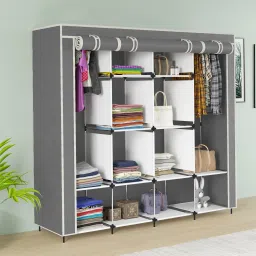 portable Almirah Foldable closet for Clothes 12 Shelves , 1 Side Pocket (88170) PP Collapsible Wardrobe-image-12