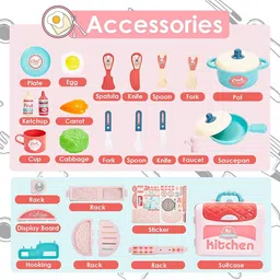 OPINA Kids Pink & Blue 3 in 1 Portable Little Chef Kitchen Play Set image 2