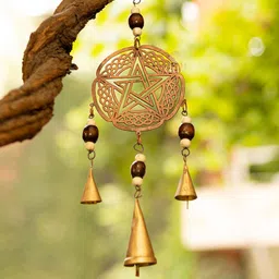 DULI Gold-Toned & Brown Star Of David Patterned Windchimes image 4