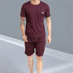 Men Night Suit Set Purple Self Design-image-27