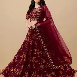 BAESD Embroidered Sequinned Semi-Stitched Lehenga & Unstitched Blouse With Dupatta image 3