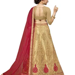 MANVAA Embroidered Thread Work Semi-Stitched Lehenga & Unstitched Blouse With Dupatta image 5