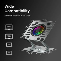 Portronics My Buddy Spinlight Portable Laptop Stand with 360° Rotating Base, 10+ RGB Customizations, Aluminium Alloy, Ventilated Board Laptop Stand image 5