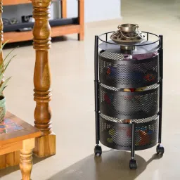 3 Layer Kitchen Trolley Storage Rack Round Design Fruits & Vegetable Basket Iron Kitchen Trolley-12