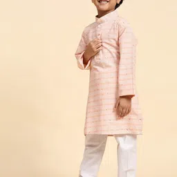 Pro-Ethic STYLE DEVELOPER Boys Striped Sequined Straight Kurta with Pyjamas image 5