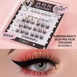 GEGE BEAR False Eyelashes, No Glue Eye Lashes, Black 4 Variations, 30 Clusters-image-2