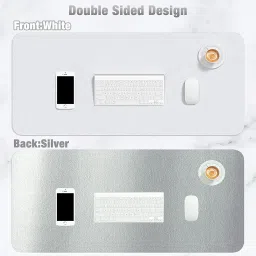 SYGA Waterproof Non-Slip Desk Mat Blotters on Desk Top Laptop Computer Gaming Keyboard Mouse Pad Desk Writing Mat Cover for Office & Home ( White & Silver,90*45 CM) Mousepad image 3