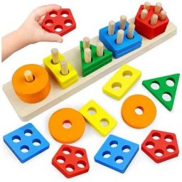 5-Shape Wooden Geometric Sorter – Educational Puzzle Toy-image-2