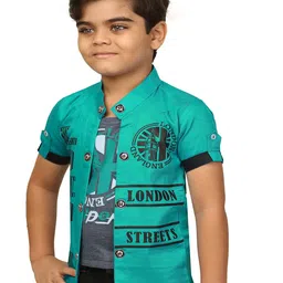 BAESD Boys Typography Printed Lightweight Open Front Jacket With Attached T-Shirt image 2