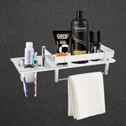 Stainless Steel 3 in 1 Multipurpose Bathroom Shelf/Rackr SILVER Towel Holder-picture-8