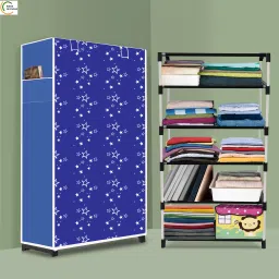 5 Shelf Foldable Collapsible Wardrobe Storage Organizer Almirah Cloth Rack PP Collapsible Wardrobe-image-97