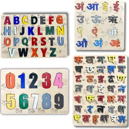 Set of 4 Hindi Alphabets, Numbers & English wooden Puzzle boards-17