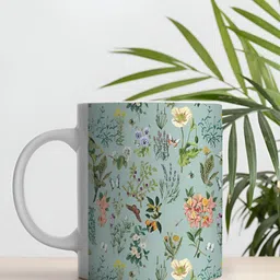 macmerise White & Green Floral Printed Ceramic Glossy Cups Set of Cups and Mugs image 4