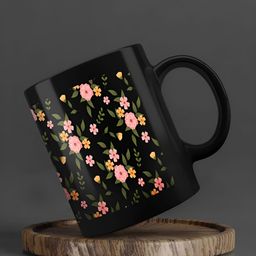 macmerise Black & Pink Floral Printed Ceramic Glossy Cups Set of Cups and Mugs image 4