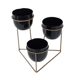 Amaya Decors Set Of 3 Gold-Toned & Black Solid Planter With Triangle Stand image 2