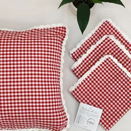 SLEEPY THREADS Red & White Set of 2 Checked Square Cushion Covers image 3