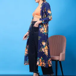 SCORPIUS Floral Printed Longline Crepe Open Front Shrug image 2