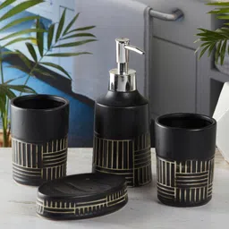 Kookee Grey 4 piece Abstract Ceramic Bath Accessories Set image 4