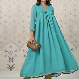 Ode by House of Pataudi Mandarin Collar A-Line Kurta-image-11