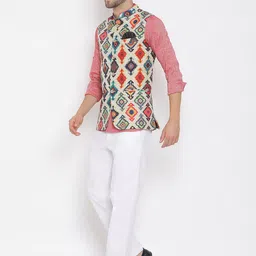 Hangup Men Kurta with Trousers & Printed Nehru Jacket image 3