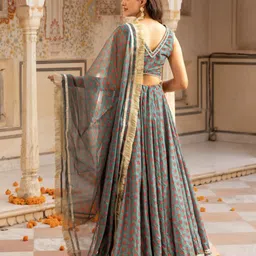 Ambraee Printed Block Print Ready to Wear Lehenga & Blouse With Dupatta image 4