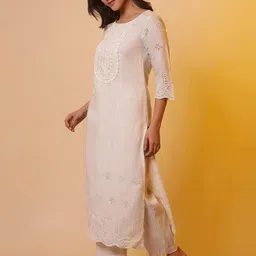 AURELIA Embroidered Regular Kurta with Trousers & With Dupatta image 3