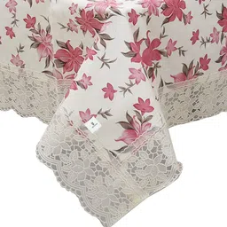 Kuber Industries Cream-Coloured & Pink Printed 6-Seater Rectangular Table Cover image 4