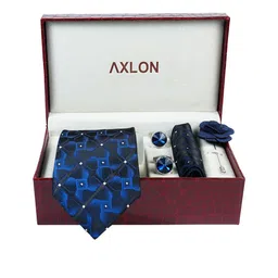 AXLON Men 3D Geometric Design Tie Set With Pocket Square-Cufflink & Flower Pin image 2