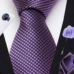 AXLON Set Of 4 Printed Necktie Pocket Square With Cufflink & Flower Pin Accessory Gift Set image 2