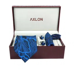 AXLON Men Printed Tie Set With Pocket Square, Cufflink & Flower Pin image 5