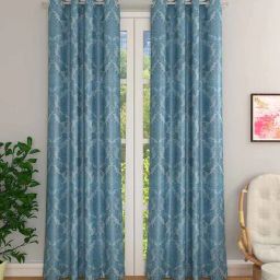 the conversion Blue Cotton Blend Floral Light Filtering 1 piece Eyelet Long Door Curtain-picture-17