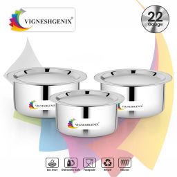 Pack of 3 Stainless Steel Stainless Steel Tope Set 22-Gauge Heavy Cookware with Steel Lid, 3 L, 2.5 L, 2 L Dinner Set-image-96