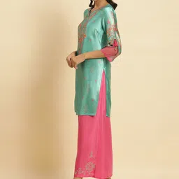 WISHFUL Floral Printed Regular Sequinned Kurta with Palazzos & With Dupatta image 4