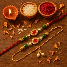 Bhaiya Bhabhi Stone Rakhi Set for Bhaiya Bhabhi with Royal Detailing Assorted Rakhi Set-image-48
