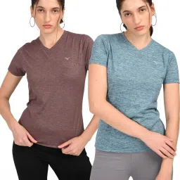Pack of 2 Women Solid V Neck Polyester Multicolor T-Shirt-image-28