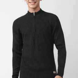 Men Solid High Neck Black Sweater-image-40