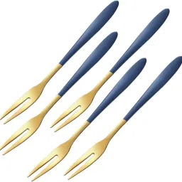 Stainless Steel Forks Set for Home, Kitchen and Restaurant (Blue, 5 Pcs) Stainless Steel Dessert Fork Set-35