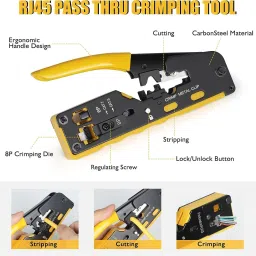 coolcold Pass Through Crimping Tool, Cat5/ Cat7 Multifunctional Modular Crimp Tool Alloy Carbon 6P 8P RJ11 RJ12 RJ45 STP/UTP Ethernet Cable Modular (Multicolor) Manual Crimper image 2